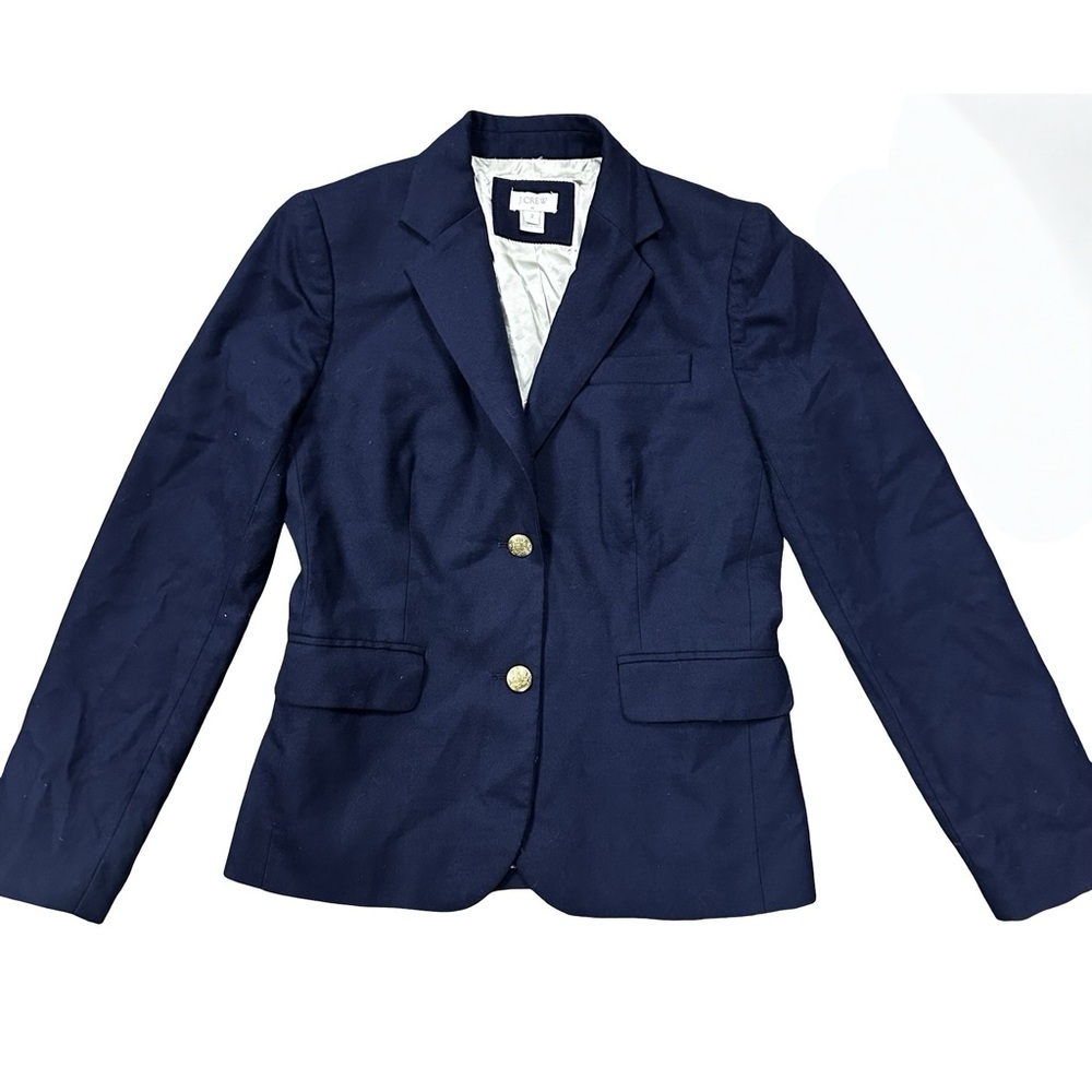 J. Crew Factory Navy Blue Wool Blend Keating Blazer Jacket Size 2 Office Career